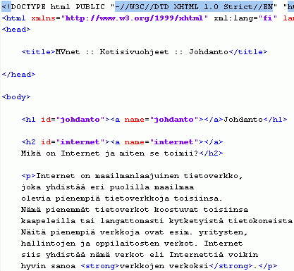 Tältä näyttää HTML-kielellä kirjoitettu dokumentti